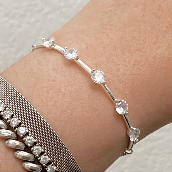 Silver-tone CZ Cubic Zirconia Slider Bolo Bracelet - Picture 8 of 14